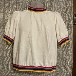 White Top with Rainbow Trim sugarlips womens size small NWT